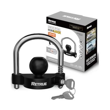 Imagem de RETRUE Trava de engate universal trava de reboque de engate de bola trava de engate de segurança ajustável aço resistente serve para acopladores de 1-7/8 polegadas, 2 polegadas, 2-5/16 polegadas,