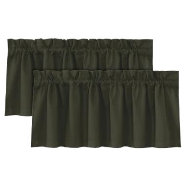 Imagem de H.VERSAILTEX 100% cortina blackout sanefa para janelas 2 painéis com isolamento térmico bolso para varão pequena saia curta para cozinha, café, banheiro, sala de estar, quarto, lavanderia, oliva, 132
