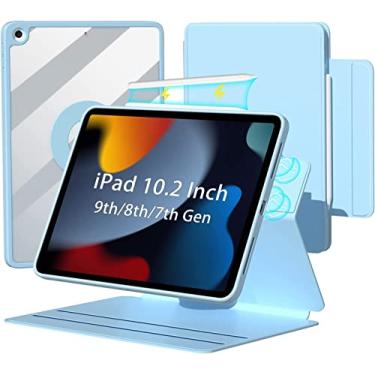 Imagem de Capa vertical para iPad 9ª/8ª/7ª geração/Pro 10,5/Air 3ª geração, capa magnética removível com suporte de lápis 【Pode conter teclado】 Capa inteligente rotativa 360 (azul)