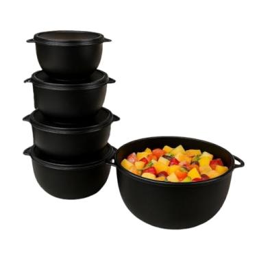 Imagem de Kit 5 Potes Plastico Redondos Bowl Livre Cozinha Armazenar Guardar Alimentos (Preto)