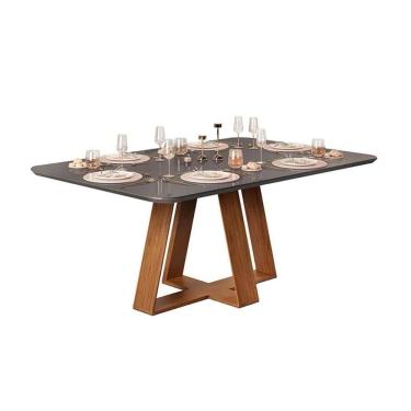 Imagem de Mesa De Sala Jantar Celeste Com tampo Vidro Curvo 160x90cm Freijo Cinza Urbano Dj Móveis