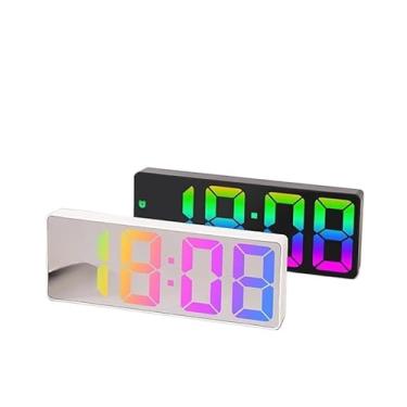 Imagem de Despertador Digital de Mesa 16x6x2.5cm, Temperatura e Funciona (Branco Com Led Colorido)