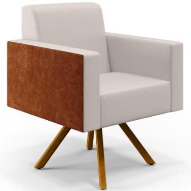 Imagem de Poltrona Base Giratória Linho Cru material sintético Camel - PATRIMAR