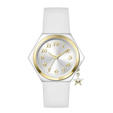 Imagem de Bisley Relógio feminino para pulso pequeno, mostrador número árabe, fácil leitor, relógio em forma de estrela, Prata/branco, Casual
