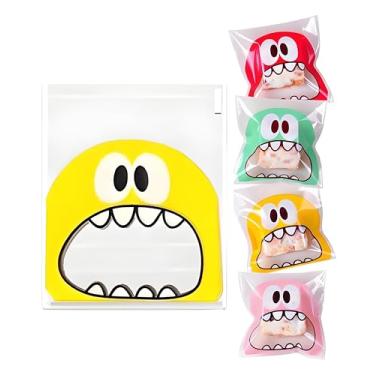 Imagem de 100 unidades de sacos autoadesivos para doces de biscoito - Boca grande monstro decoração de padaria autovedante saco de guloseimas de celofane sacos de presente de chocolate para lembrancinhas de