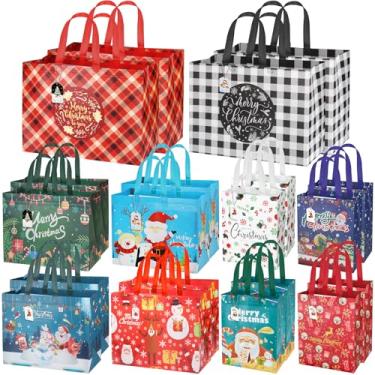 Imagem de BorKinHa 8 pacotes de sacos de presente de Natal com alças grandes não tecido (colorido-006-20 peças)