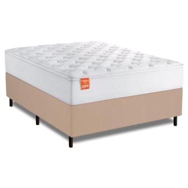 Imagem de Cama Box Colchão Casal King Molas Ensacadas Real 193x203x65cm Inducol - Suporta até 130kg por Pessoa (Branco/Bege)