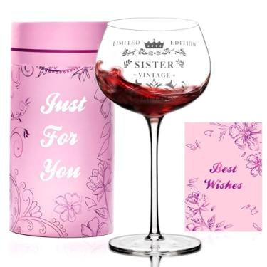 Imagem de L&J Home Presentes de aniversário para irmã, 400 ml, taças de vinho gravadas vintage SISTER, presentes engraçados para irmã adulta, presentes para melhores amigas