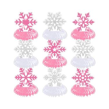 Imagem de Vaveren 9x Centros de Mesa de Floco de Neve 3D Enfeite Tema Floco de Neve Inverno País Maravilhas Decorações de Festa para Natal Quarto Sala de Estar, Rosa