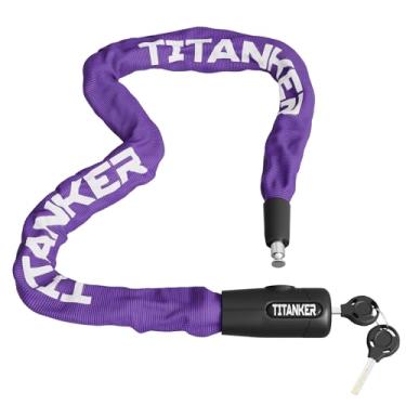 Imagem de Titanker Cadeado de corrente de bicicleta com chave, corrente de segurança antifurto de 3,3 metros para bicicleta, motocicleta, porta, portão, cerca, grade (corrente de 8 mm de espessura, roxa)