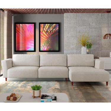 Imagem de Sofá 350cm Com Chaise Direita Estrutura Em Madeira Franz Suede Bege G52 - Gran Belo