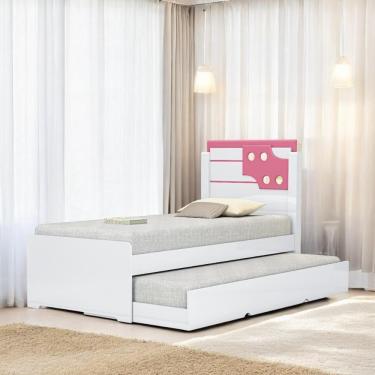 Imagem de Cama Bibox Solteiro Colônia Branca E Rosa Com 02 Colchões