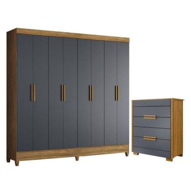 Imagem de Guarda Roupa Casal Marajó E Cômoda Dhara Freijó Cinza - Moval