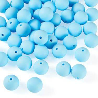 Imagem de 50 peças de contas de silicone de 15 mm espaçadores de contas focais de borracha cor sólida para artesanato faça você mesmo caneta com contas chaveiro pulseiras fabricação de joias, azul céu claro