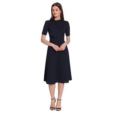 Imagem de Maggy London Gravata borboleta feminina de tecido crepe manga curta evasê, Azul-marinho escuro, 3