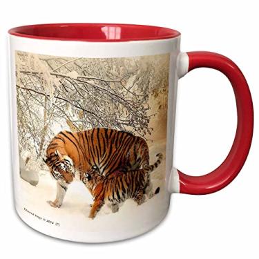 Imagem de 3dRose Caneca de dois tons de tigre e filhote siberiano, 325 ml, vermelha
