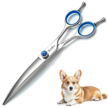 Imagem de 7,5 "Curva tesoura de cuidado de cães,Curva de 25 graus,Aço afiado VG10,Tesoura profissional de animais de estimação para pequenos e médios cães gatos Groomer