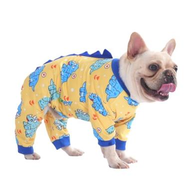 Imagem de PetWarm Pijama de cachorro, estampa de dinossauro, todas as estações, amarelo, GG