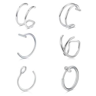 Imagem de VCMART Piercing de nariz falso argola piercing de nariz falso clipe não perfurado lábio hélice cartilagem brinco sem piercing mola orelha nariz argola joia para mulheres homens