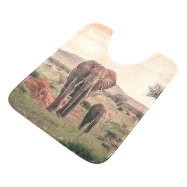 Imagem de Burbuja Tapete de banheiro de elefantes, tapete de banho absorvente de pelúcia macio, base antiderrapante para piso de banheiro, oval em forma de U