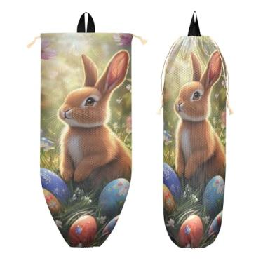 Imagem de xigua Suporte de parede bonito para saco de plástico de coelho marrom com cordão 1 pacote, organizador de sacolas de supermercado reutilizável para bolsas, meias, roupas íntimas e gravatas