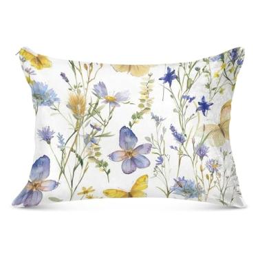 Imagem de Capa de almofada de flanela branca retrô de borboleta silvestre com zíper padrão Queen King tamanho do corpo impressão artística capa de almofada macia para cama, tamanho Queen, 50,8 cm x 76,2 cm
