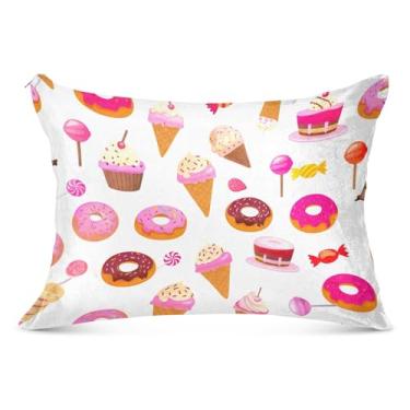 Imagem de Capa de almofada de flanela colorida para sobremesas, donuts, doces, com zíper para travesseiro padrão Queen King, capa de almofada grande, macia, tamanho Queen, 50,8 cm x 76,2 cm