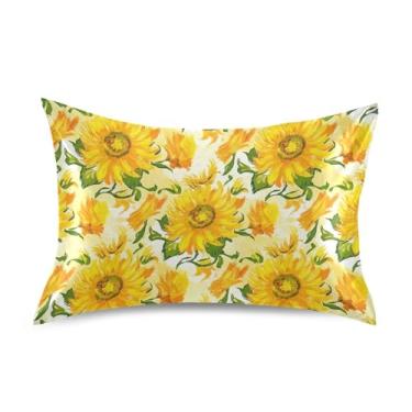 Imagem de Fronhas de cetim com girassóis amarelo-claro floral estampa personalizada padrão king queen travesseiro decoração king size 101,6 cm x 50,8 cm