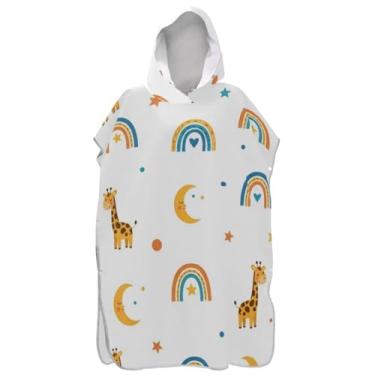 Imagem de Joisal Roupão para adultos poncho de surfe praia banho com capuz toalhas reutilizáveis desenhos animados girafas branco unissex adulto poncho com capuz