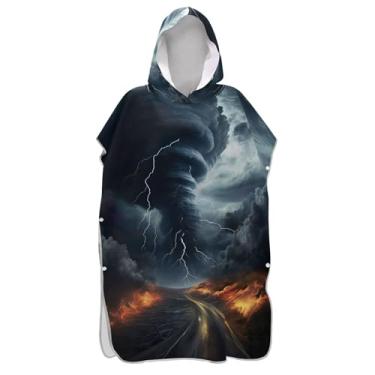 Imagem de Roupão para adultos, poncho de surfe, com capuz, toalha de natação plus size, poncho masculino com capuz, arte assustadora de tempestade de tornado