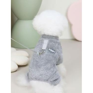 Imagem de Pijama de cachorro de lã coral térmico aconchegante Winter Warmth - Macacão bege macio para raças pequenas com anel de trela, cinza, G