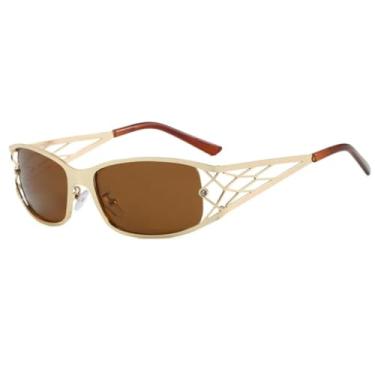 Imagem de HCHES Óculos de Sol Femininos Retrô Metálicos de Luxo com Armação Vazada, Estilo Punk, Proteção UV400 (Marrom Dourado)