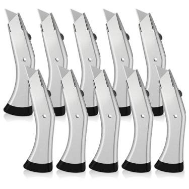 Imagem de Lanties Pacote com 10 facas de telhado de lâmina fixa, cortador de caixa resistente, faca utilitária retrátil para carpete, vinil, drywall, troca rápida, navajas, ferramentas para telhados, cortador