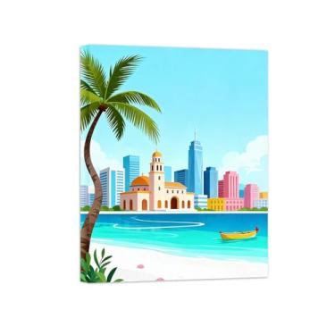 Imagem de Pôster paisagem - Edifícios Beach Sea City - Impressões em Tela - Imagem Natureza Moderna para Sala de Estar Decoração 40x50cm Tela Embrulhada