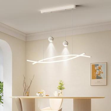 Imagem de Luminária pendente LED dimerizável para mesa de jantar, lustre moderno branco com controle remoto, ideal para escritório, quarto, cozinha, ilha de cozinha e casa.