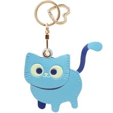 Imagem de Capa MC Fashion de couro PU compatível com AirTag, adorável gatinho, rastreador GPS, chaveiro (azul)