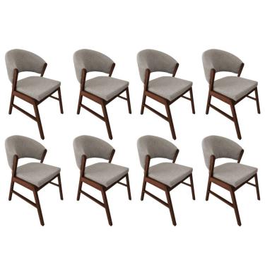 Imagem de Kit 8 Cadeiras De Jantar Madeira Maciça Débora Linho Premium Castanho;Bege Linho