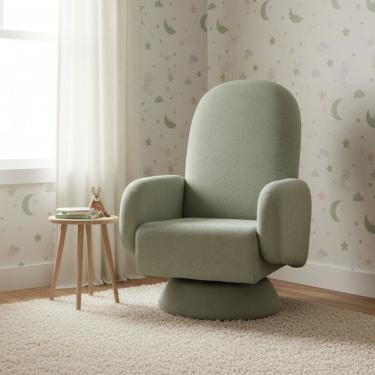 Imagem de Poltrona de Amamentação Bouclé Cone Giratória e Balanço Wave Verde Claro