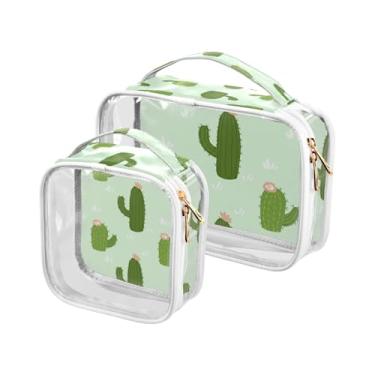 Imagem de xigua Bolsa de maquiagem de cactos e flores para mulheres, bolsa de cosméticos transparente de viagem, bolsa de higiene portátil à prova d'água para viagens, férias, organização de banheiro