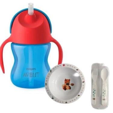 Imagem de Copo Dinossauro C/canudo Curvado 200ml Azul E Verm - Avent