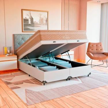Imagem de Cama Box Baú Queen Branco + Colchão Paris Molas Ensacadas - eShop casa