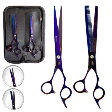 Imagem de Kit tesouras profissional laser e desfiadeira 7.0 - Mofashi,  Roxo