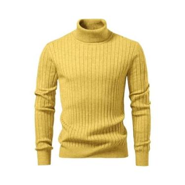 Imagem de Suéter Masculino De Lã Quente Com Gola Alta E Listras, Malha Casual Pa