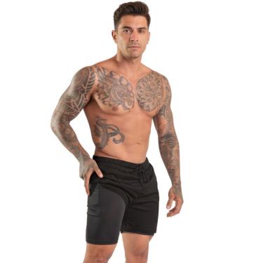 Imagem de Short Masculino 2 Em 1 Academia Fitness Compressão Para Treino e Academia-Masculino