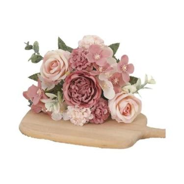 Imagem de Guirlanda De Flores Artificiais Com 7 Hastes De Rosa De Seda, Peônia E