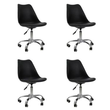 Imagem de Kit 04 Cadeiras Office Base Cromada Giratória Saarinen Preto