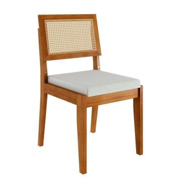 Imagem de Cadeira Nesher 2 Unidades Em Madeira Maciça Mel E Off-white