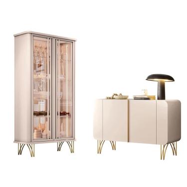 Imagem de Kit Aparador Buffet Benvenuto e Cristaleira Evora Pés de Aço