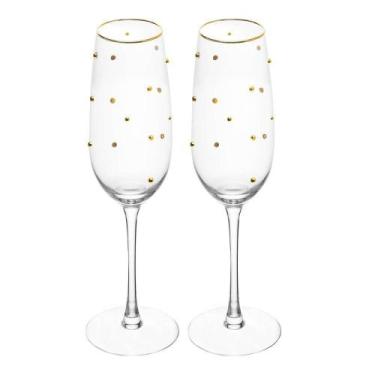 Imagem de Conjunto 02 Taças Para Espumante De Vidro 220 Ml Balls Fio De Ouro Wol