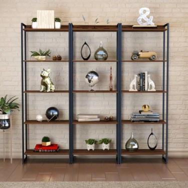 Imagem de Estante de Livros Industrial Aço 180CMX187CM Kit 3 Estantes 5 Pratelei